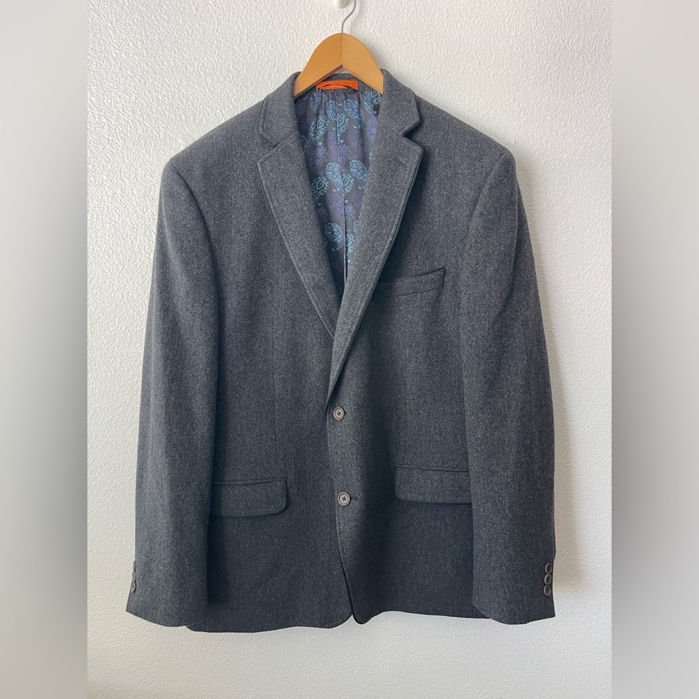 TALLIA MENS GRAY WOOL SPORT COAT JACKET BLAZER SIZE:46R
